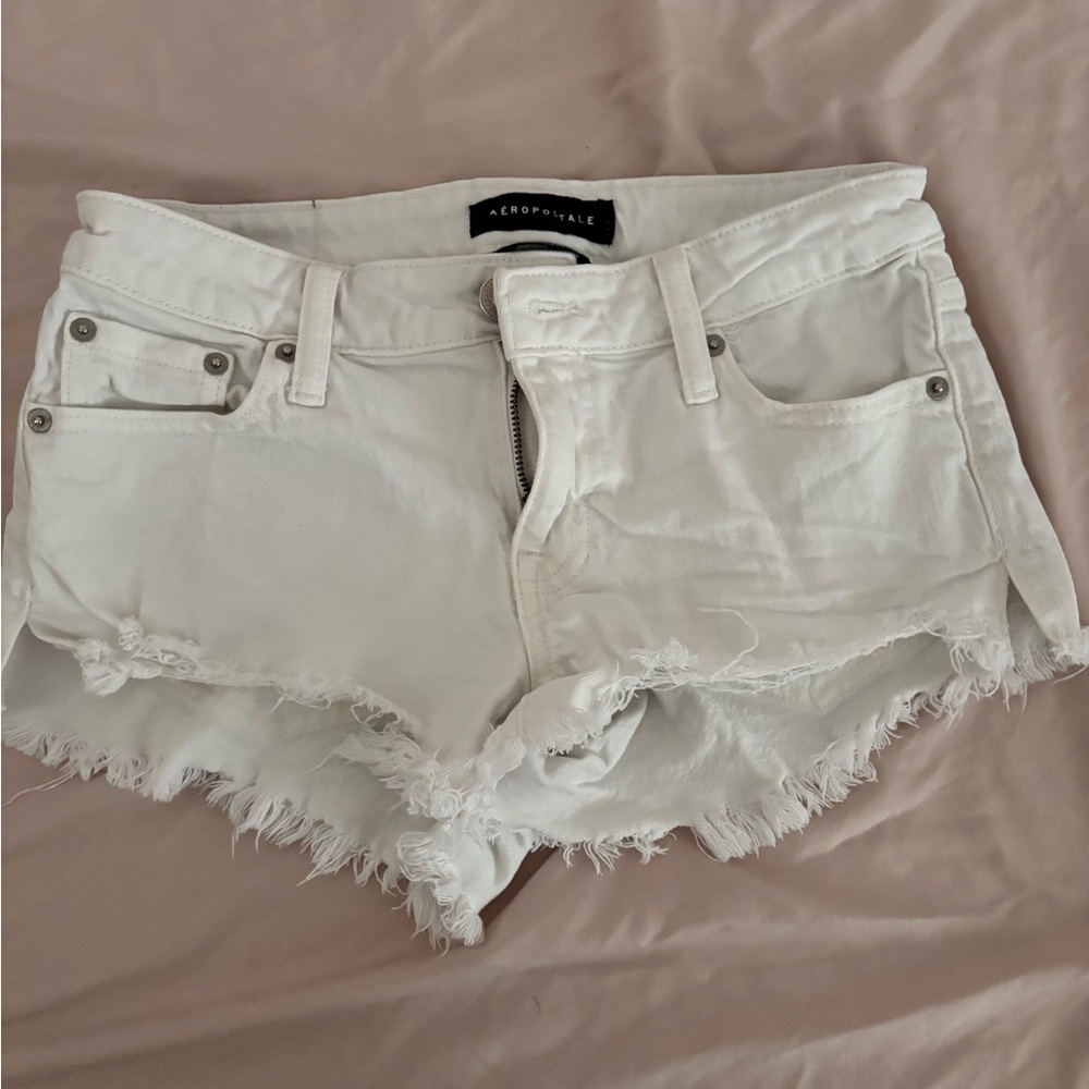 Aeropostale Off-White Frayed Jean Shorts
